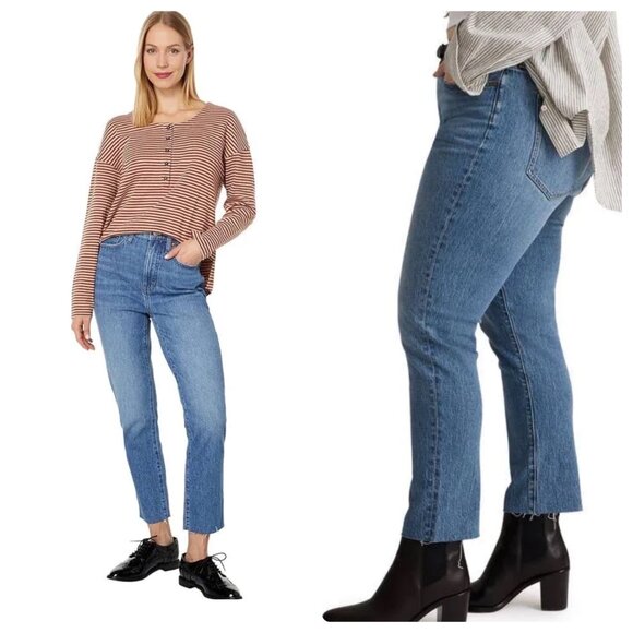 Madewell Perfect Vintage Jeans Womens 31 Dark Wash Straight High Rise Raw Hem - Picture 3 of 16